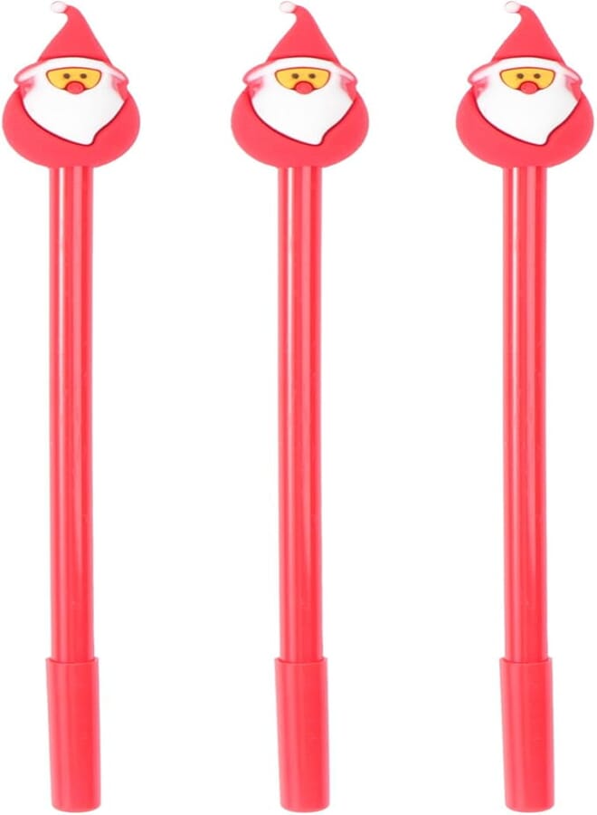 STOBOK Pack of 3 Christmas Pens Christmas Cartoon Gel Ink Pens Red Santa Pens Christmas Figure Pens for Christmas Decoration Children School Office Home Use